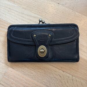 Coach - Black Leather wallet w/ brass hardware